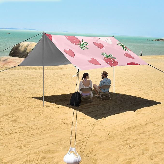 ALAZA Strawberry Bow Heart Pattern Beach Tent Sun Shelter Portable Canopy Sunshade for Outdoor Camping Picnics Backyard Fun 10x9 ft