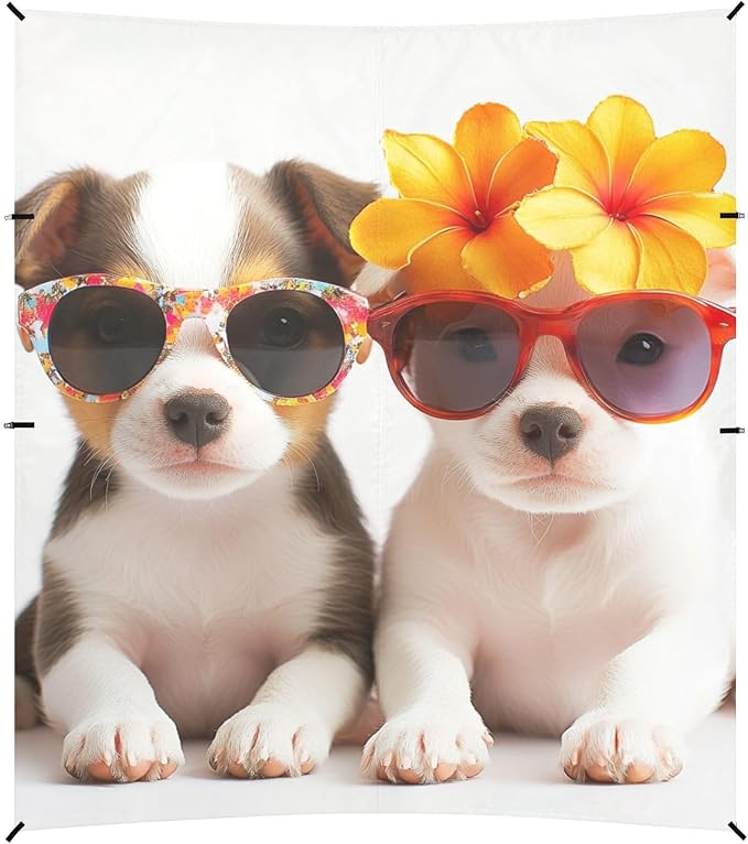 ALAZA Cute Puppy Dogs Sunglasses Flower Beach Tent Sun Shelter Portable Canopy Sunshade for Outdoor Camping Picnics Backyard Fun 10x9 ft