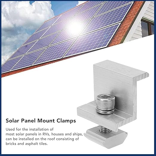 Solar Panel End Clamp Mounting Bracket Aluminum Z Clip for PV Module Rail Grounding on RV Boat Trailer Roof (35mm)