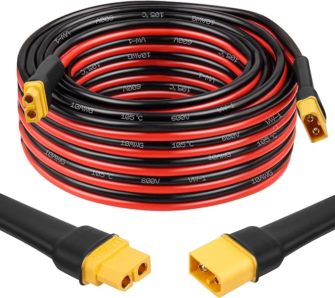 MOOKEERF XT60 Extension Cable 10AWG 30FT XT60 to XT60 Cable with Male to Female Connector for Portable Power Station Solar Panel RC Battery
