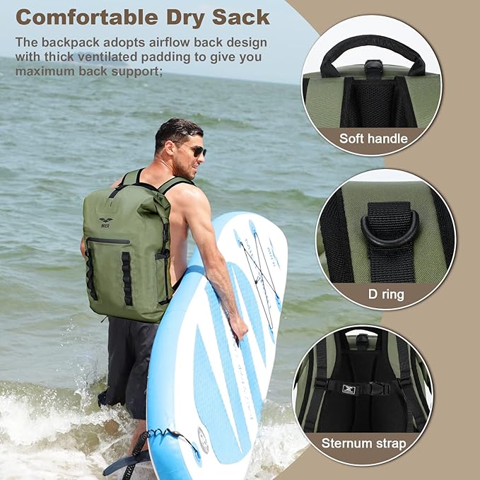 MIER Dry Bag Waterproof Backpack 30L Dry Sack Heavy Duty Roll-Top Closure for Kayaking Beach Boating Swimming Surfing