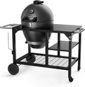 Brand-Man Charcoal Grill &amp Smoker Steel Kamado - 22 Cast Iron Grates Grilling Basket Large Prep Table Cart Ideal for Outdoor Cooking