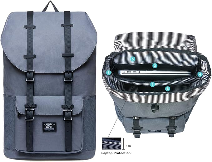 KAUKKO Laptop Outdoor Backpack College Schoolbag Bookbag Travel Hiking Rucksack fits 15-Inch Laptop