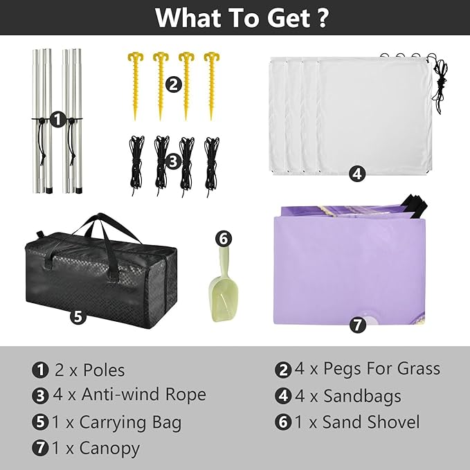 Beach Canopy with Windproof Ropes &amp Sandbags Beach Tent Sun Shade Sun Shelter for Camping Trips Fishing Backyard Fun or Picnics Purple Texture