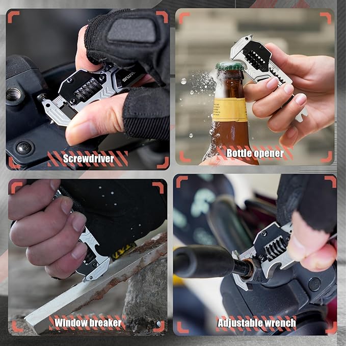 EDC Gear Multitool 7 in-1 Multi Tool with Wrench Bottle Opener Car Window Breaker Pry Bar Flat Phillips Screwdriver EDC Tools for Cycling Maintenance Outdoor Household Repairs
