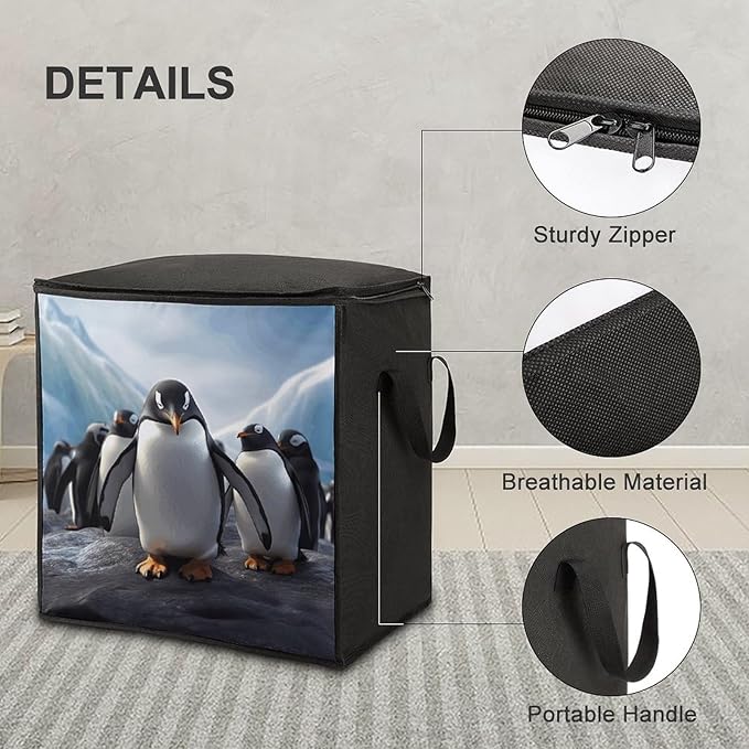 Comforter Storage Bag Clothes Storage Bins with Lids Foldable Funny Penguins1 Print Storage Containers for Clothing Blanket Bedding Comforter
