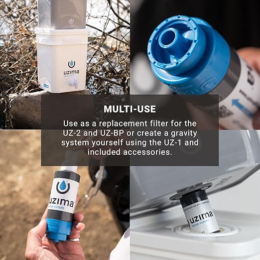 Uzima UZ-1 Water Filter Cartridge Replacement | Gravity Water Filter for UZ-2 UZ-BP D-Prep | 0.1 Micron Standalone Purifier for Emergency Survival Camping Bug Out Bag