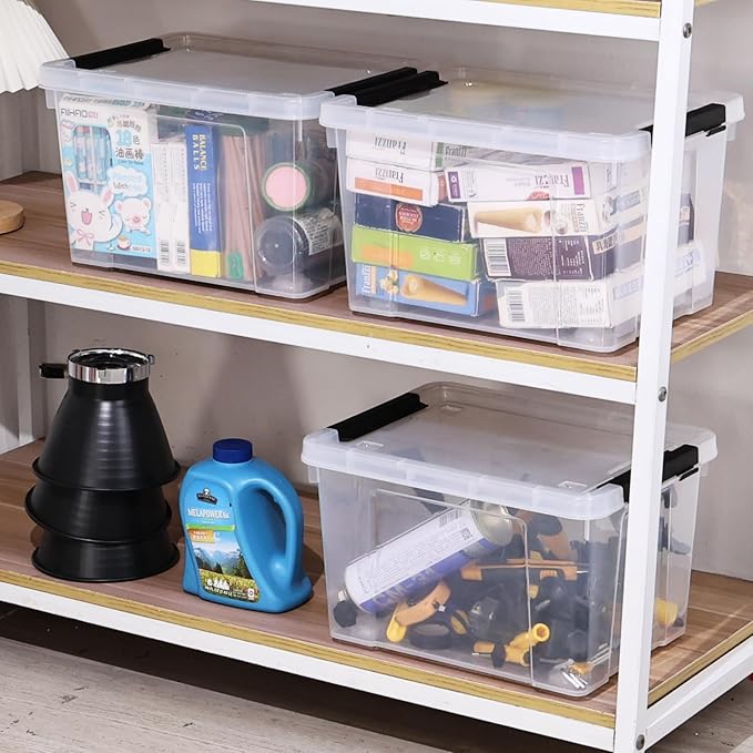 4-Pack 25 L Plastic Storage Bin with Lid and Wheels Clear Plastic Container Box