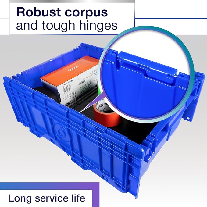 IDL Packaging 10-Gallon Industrial Plastic Tote with Hinged Lids Blue Pack of 1 - Heavy-Duty Large 22L x 15W x 9 H Container for Warehouses Garages and Home Storage