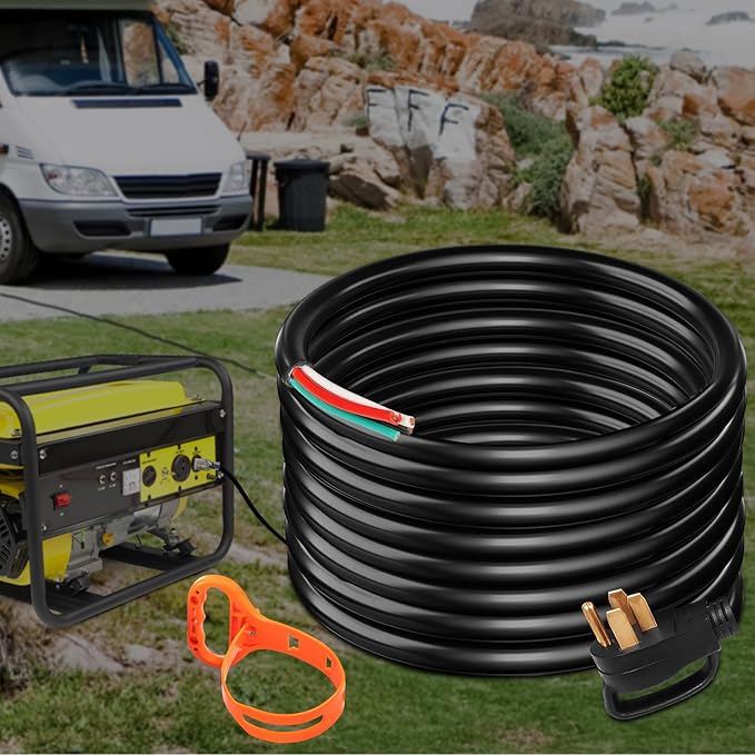 VEVOR 30 ft 50A RV Power Cord 6/3 + 8/1 AWG Generator Cable with NEMA 14-50P to Bare Wire Heavy-Duty Flexible for RV Camper and Outdoor Generator Connections