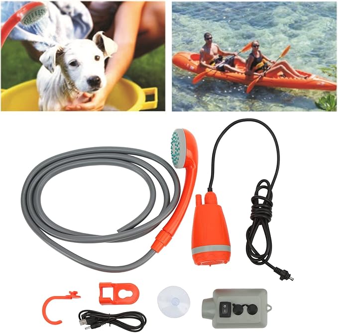Portable Camping Shower Universal DC3.7V USB Rechargeable Camping Shower Kit for RV Yacht Car Built in 2000mAh Rechargeable Battery