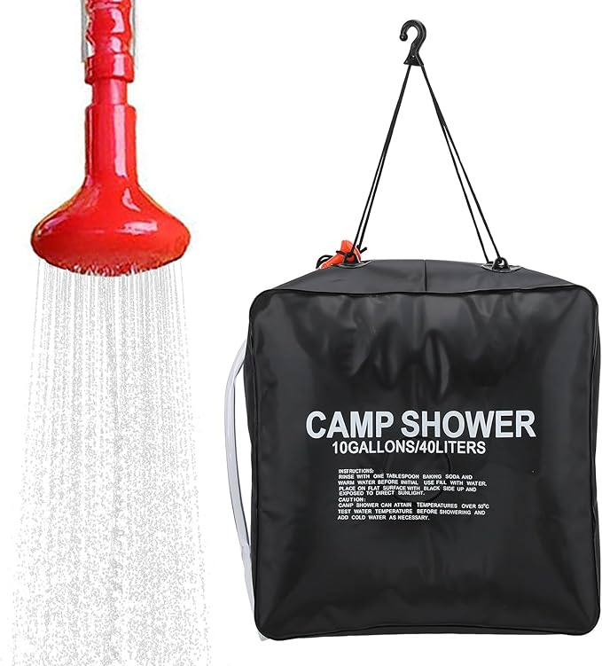 Solar Shower Bag 40L (10 Gallon) Portable Camping Shower – Heats to 113°F in 3 Hours Leak-Proof Black PVC Material for Outdoor Showers at Beach Hiking Travel | Eco-Friendly &amp Easy to Use