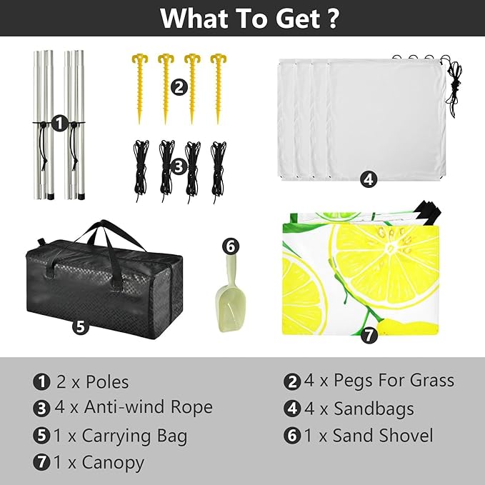 Beach Canopy with Windproof Ropes &amp Sandbags Beach Tent Sun Shade Sun Shelter for Camping Trips Fishing Backyard Fun or Picnics Lemon