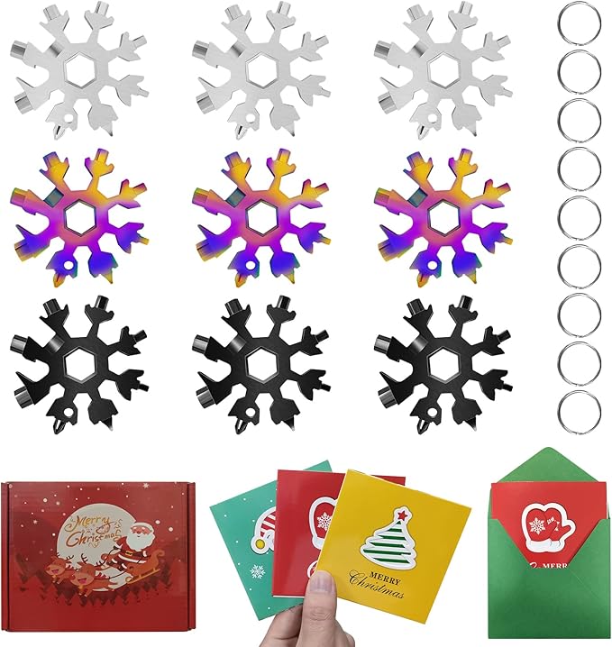 9 Packs Snowflake Multi ToolSnowflake Wrench/Bottle Opener/Screwdriver Kit 18 in 1 Snowflake MultitoolStainless Steel Portable Star Tool for Christmas Great Gifts