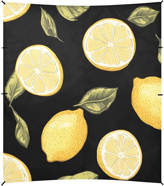 ALAZA Lemons Black Background Pattern Beach Tent Sun Shelter Portable Canopy Sunshade for Outdoor Camping Picnics Backyard Fun 10x9 ft
