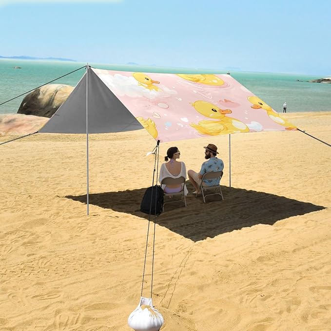 ALAZA Little Duck Swimming Beach Tent Sun Shelter UPF50+ Protection Beach Shade Canopy w/ 4 Sandbags for Outdoor Camping Fishing Backyard Fun Picnic 10x9 ft