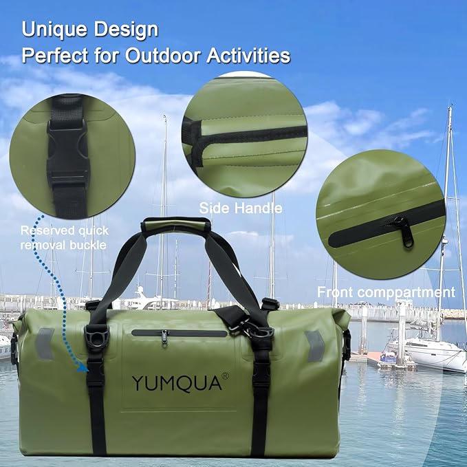 YUMQUA Waterproof Duffel Bag Motorcycle Duffle Bag Heavy Duty Roll Top Large Dry Bags Waterproof with Durable Straps &amp Handle for Travel Outdoor Boating Rafting Kayaking Camping Paddle boarding