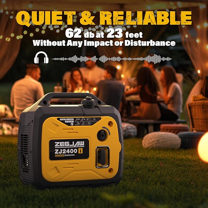 ZEGJAW 2400-Watt Portable Inverter Generator EPA Compliant CO-Sensor Eco-Mode Feature Lightweight &amp Quiet Gas Powered Generators for Home Use