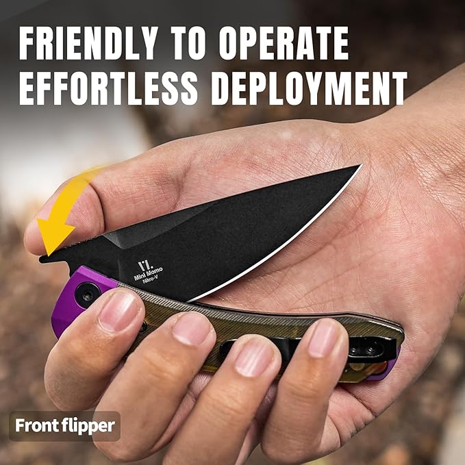 Kizer Mini Momo EDC Pocket Knife 3.2” Nitro V Blade Pocket Folding Knife with Aluminum+PEI Handle Front Flipper EDC knife with Pocket Clip for Men Women Camping Hunting Survival Knives V3663A1