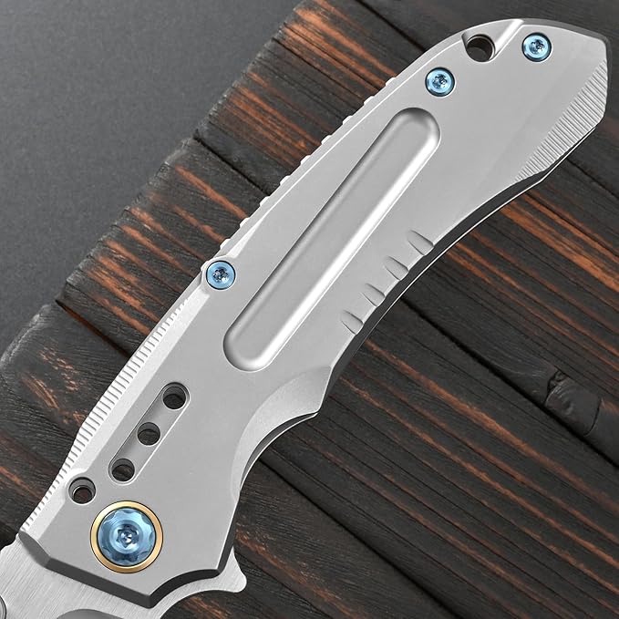 Sitivien ST991 Folding Knife M390 Pearlescent Polishing Steel Blade Titanium Handle with Ball Bearing for Men Women Outdoor Camping Hiking Survival (Silver)