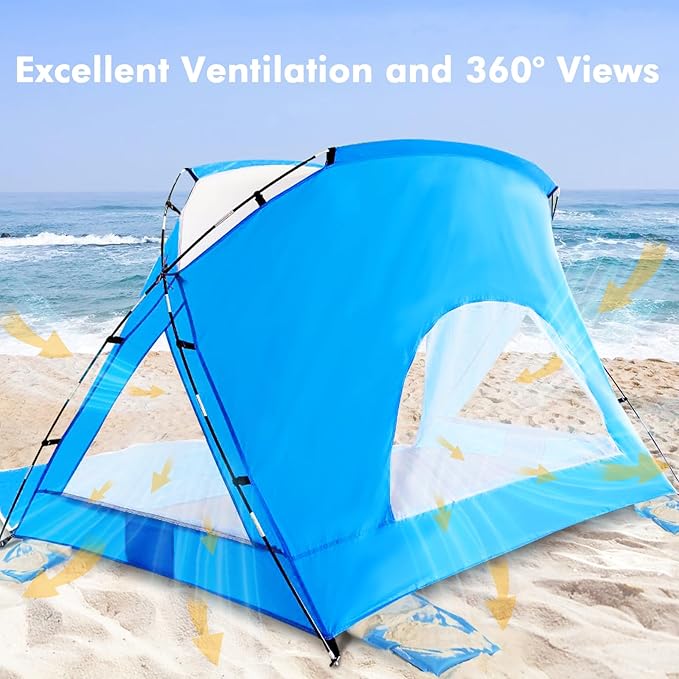 Beach Tent Portable Sun Shelter for 2/3/4/6-8 Person with UPF 50+ UV Protection Easy Setup Waterproof Beach Shade Canopy Cabana for Family Outdoor and Picnics Fishing with Carrying Bag
