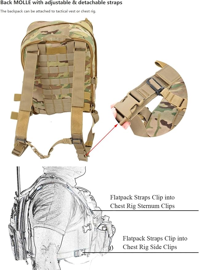 ACEXIER Flatpack D3 Tactical Backpack Hydration Carrier Molle Pouch Airsoft Military Gear Multipurpose Vest Assault Softback Travel Bag (OD)