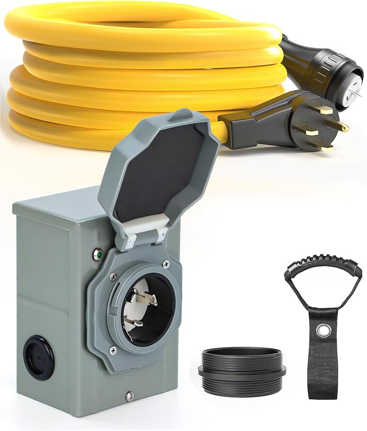 E-SDS 50 Amp Generator Cord and Power Inlet Box Waterproof Kit 125/250 Volt 50 Amp Inlet Box with 15FT NEMA14-50P/SS2-50R Extension Cord for RV Camper and Generator to House