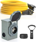 E-SDS 50 Amp Generator Cord and Power Inlet Box Waterproof Kit 125/250 Volt 50 Amp Inlet Box with 15FT NEMA14-50P/SS2-50R Extension Cord for RV Camper and Generator to House