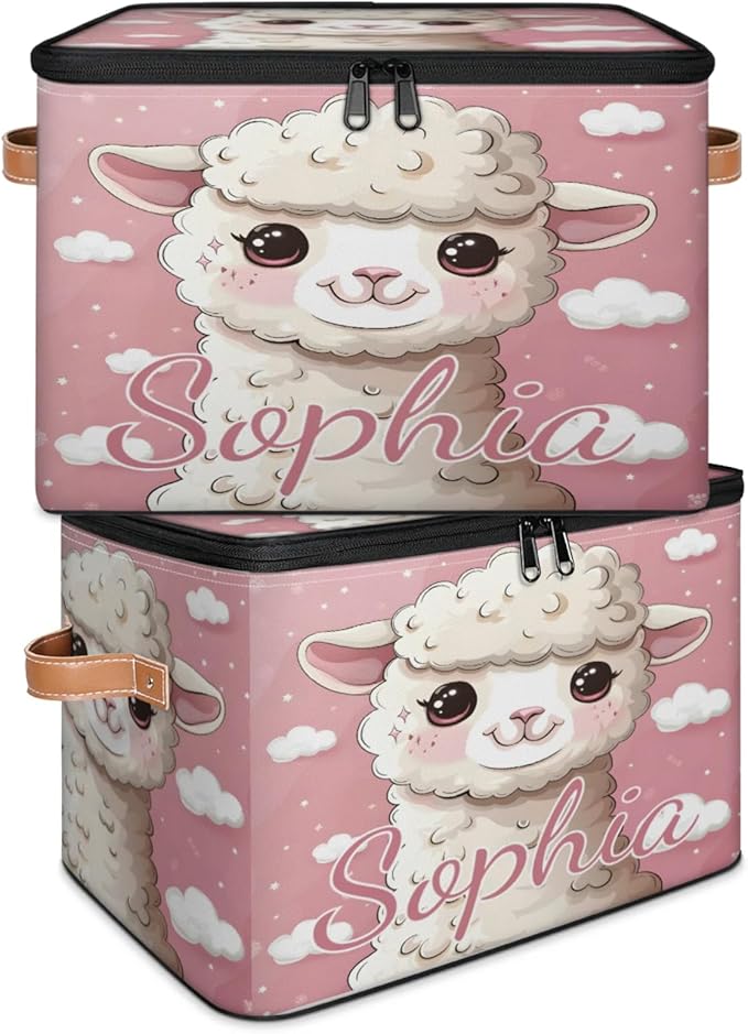 Custom Storage Basket with Name Personalized Storage Bins with Zipper Lid Foldable Fabric Storage Box Large capacity with Handle Cloud Sheep