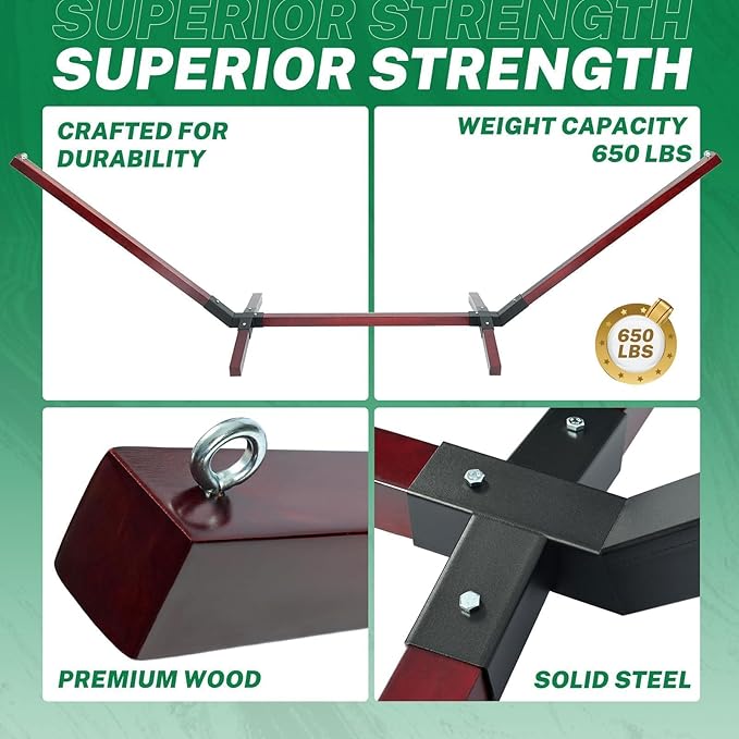 KUAFU 9-14 FT Wooden Hammock Stand Adjustable Wood Hammock Chair for for Backyard Patio or Camping Trip Accommodate 2 Person 650lbs Weight Capacity