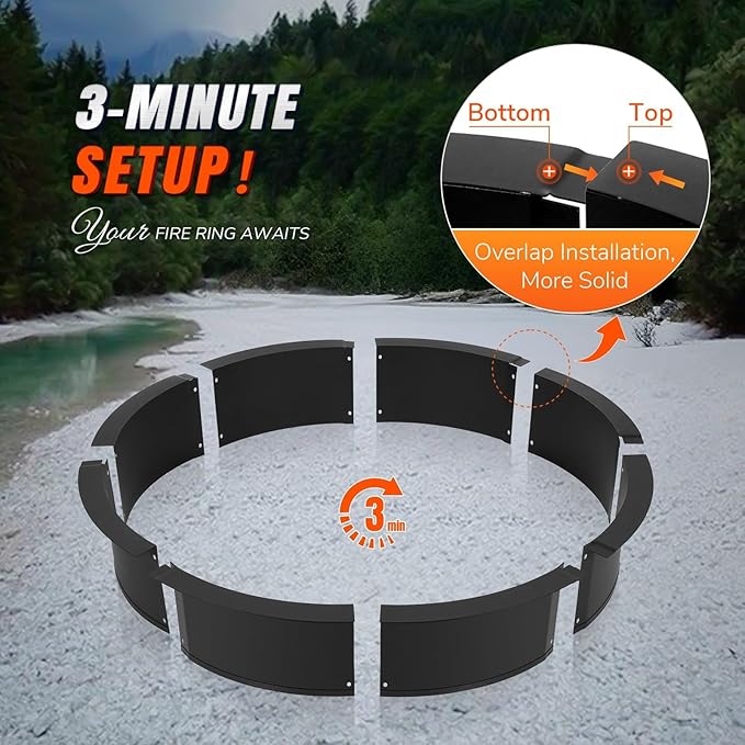 INNOSTAGE 36 Inch Fire Pit Ring (40 Inch Outer) Heavy Duty Steel Fire Ring for Outside Large Round Fire Pit Insert DIY Camping Fire Ring Above or In-Ground Black Carbon for Backyard Patio Bonfire