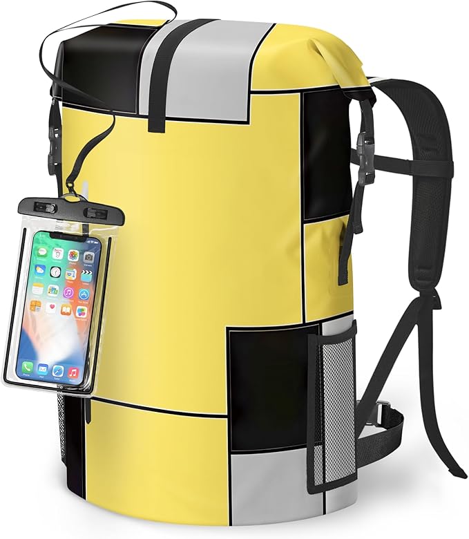 Waterproof Dry Bag Heavy Duty Marine Dry Bags for Kayaking Hiking Yellow Black Backpack Roll-Top Closure Bag - Backpack Waterproof Phone Case 35L/55L/85L