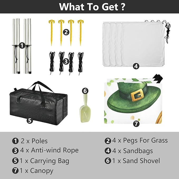 xigua St. Patrick's Day Beach Tent Sun Shelter with Carrying Bag - Silver Coated Oxford Fabric Beach Canopy for Beach Camping Fishing - Includes Windproof Ropes Sandbags &amp Stakes