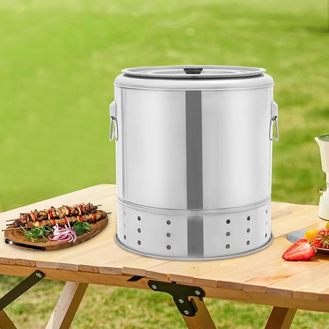 Portable Charcoal Grills 2 in 1 Vertical Smoker 360° Smokeless Stainless Steel BBQ Grill Barrel for Outdoor Barbecue Camping And Backyard Cooking (Medium-20 Skewers)