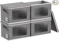 4-Pack Fabric Storage Bins with Lids Collapsible Closet Storage Bins with Clear Window Large Storage Boxes with Handles Closet Organizers for Shelves Wardrobe Grey 17X11.8×11.8