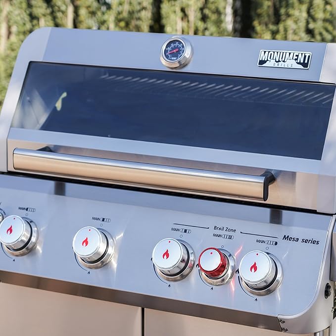 Monument Grills 4+1 Outdoor Barbecue Stainless Steel Propane Gas Grill 4 Burners &amp 1 Side Burner 62000 BTU Patio Garden Barbecue Grill with Knob Controls Mesa415BZ