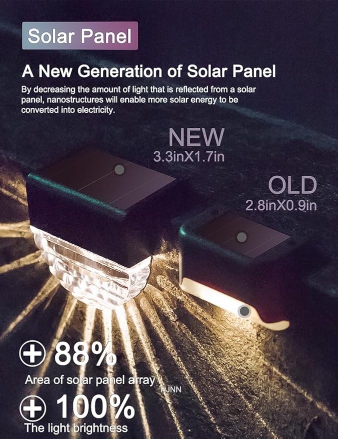 TIJNN Solar Deck Lights Outdoor Solar Fence Lights Waterproof Led for Outdoor Stairs Step YardPatio Decor Illumination - 8 Pack