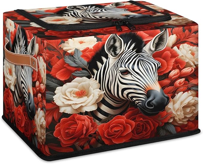 2Pcs Clothing Storage Bins with Zipper Lid Animal Zebra Storage Baskets for Organizing Foldable Storage Baskets for Closet Frame Storage Box with Reinforced Handles
