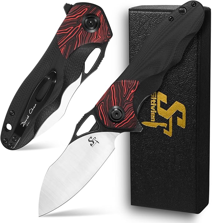 Sitivien ST154 Folding Knife Sandvik 14C28N Steel Blade with G10 HandleChinese Zodiac Series EDC Tool Knifes for Camping Hunting Survival Hiking(Red)