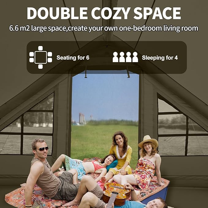 Inflatable Camping Tent2/4/6/8 Person Glamping Inflatable Tents with Awning Quick Setup Blow Up Tents with Pump Waterproof Oxford Inflatable House for Camping Air Glamping Hot Tents for Adult