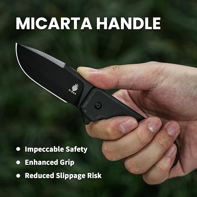 Kizer Nice Guy Pocket Folding Knife 2.84 Nitro V Blade Lightweight Sharp Camping and Hiking Knife Comfort Micarta Handle Liner Lock Flipper knives V3011A3
