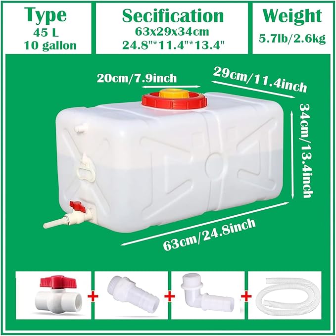 12 Gallon Portable Water Tank with Spigot&ampHose Water Storage Container for Camping RV Truck Emergency Preparedness（Thickening）