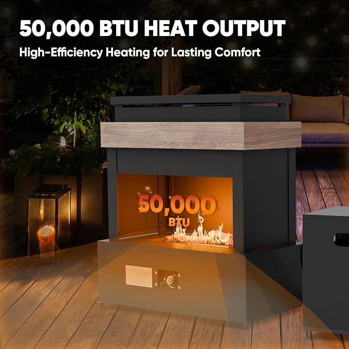 35’’ Smokeless Outdoor Propane Fireplace with Tank Storage CSA Certified 50000 BTU Patio Fire Pit with Cover for Garden Backyard Patio Black/Beige