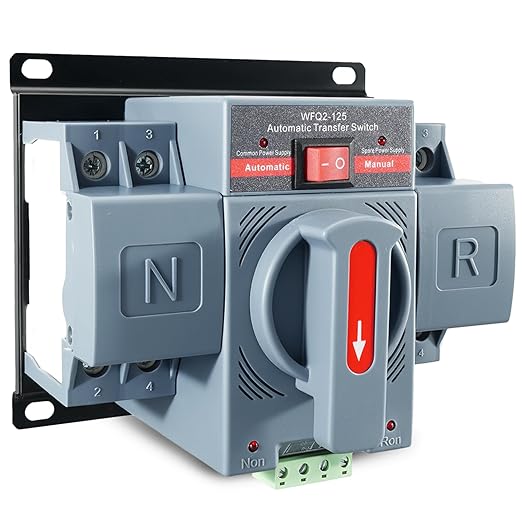 6–100A AC110V Dual Power Transfer Switch 2Pole ATS Automatic/Manual Changeover Transfer Switch for Home Generator Solar Power System with Auto Selector Over/Under Voltage Protection 50/60Hz