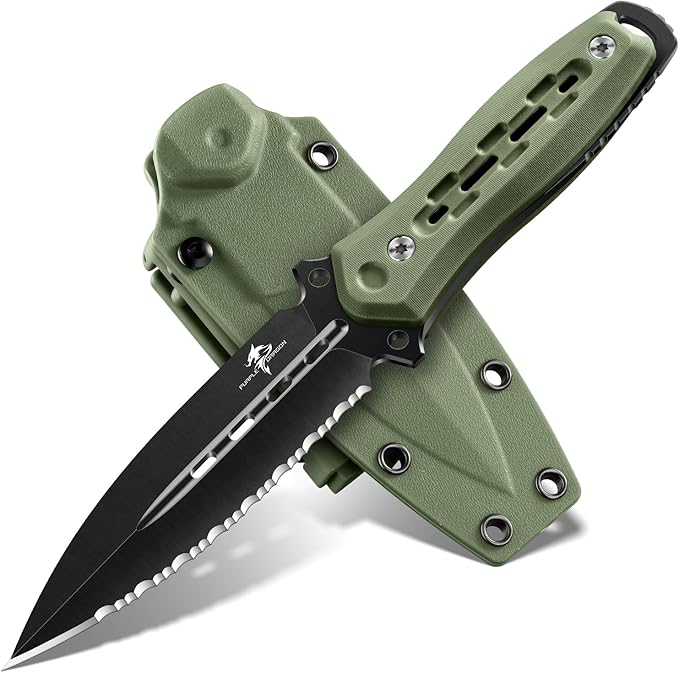 Purple Dragon Fixed Blade Knife with Kydex Sheath440C Steel Full Tang Outdoor Utility Knife with G10 Handle for Camping HikingBushcraft &amp Outdoor Use-Green