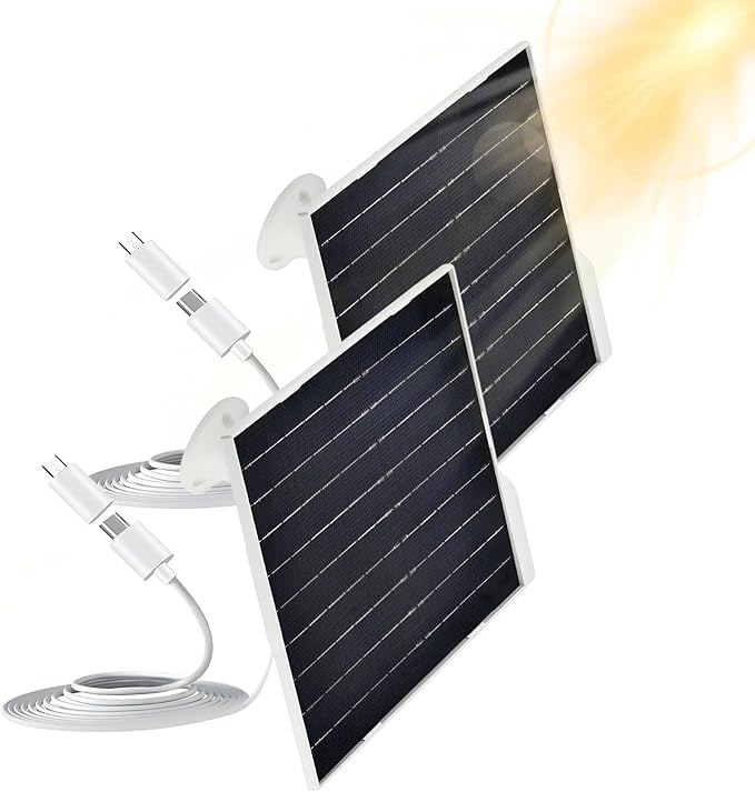9W Solar Panel for Security Cameras IP65 Waterproof with 360° Bracket &amp 9.8FT Cable 5V Solar Power for Rechargeable Battery Cameras (USB-C/Micro USB)