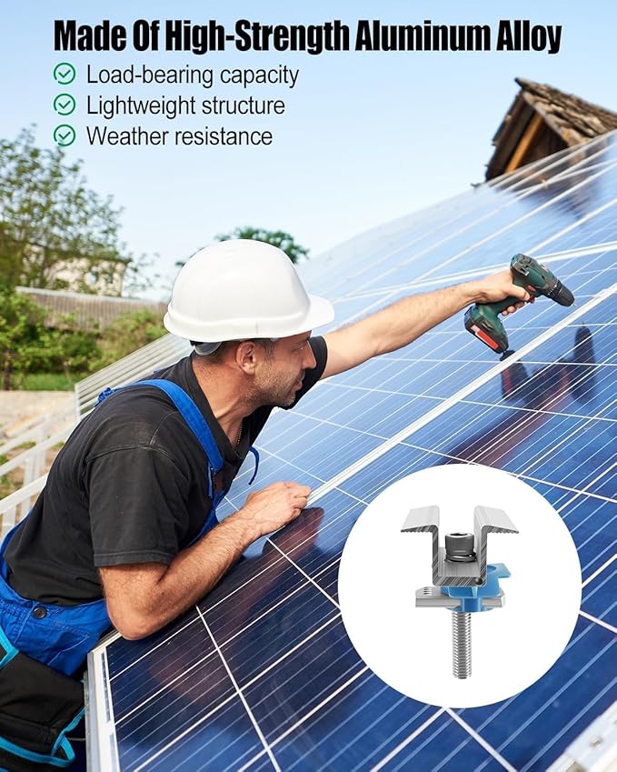 20 PCS Solar Panel Clamps Wide PV Photovoltaic Support Mid Mount Fit for Unistrut System Solar Panel Mounting Bracket with Bolt Nut for Standard Roof Solar Panel