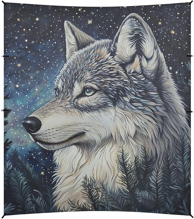ALAZA Starry Wolf Night Beach Tent Sun Shelter Portable Canopy Sunshade for Outdoor Camping Picnics Backyard Fun 10x9 ft