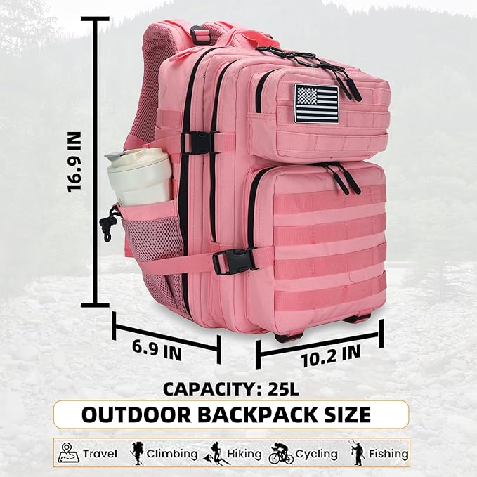 Lovelinks21 25L Tactical Backpack for Men and Women Military Backpack Small Assault Pack Molle Backpack Bug Out Bag Travel Rucksack Daypack (Pink)