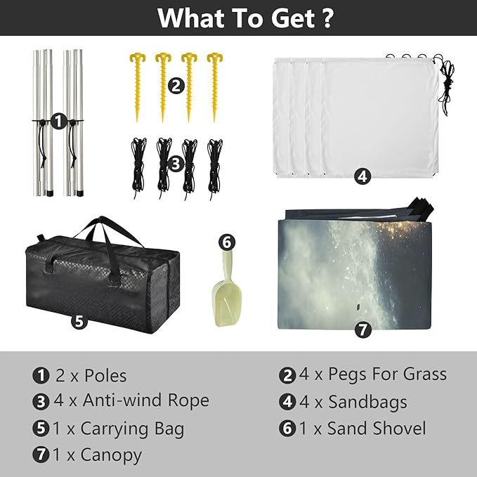 Cloudy Sky Glowing Eyes Beach Tent Sun Shelter Set UPF50+ UV Protection 10.5 x 9.19 FT Camping Shade Canopy with Sandbags Sand Anchors Carrying Bag and Others